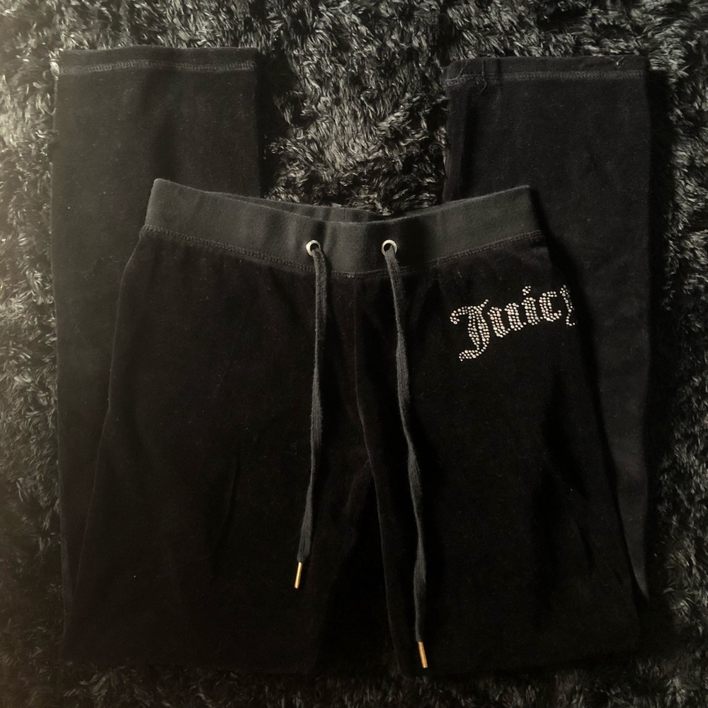 Y2K BLACK JUICY COUTURE VELOUR BLING RHINESTONE TRACKSUIT SWEATPANTS